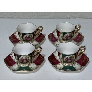 VTG Andrea S Demitasse Teacups with Saucers Cups Set Of 4 Made In Occupied Japan